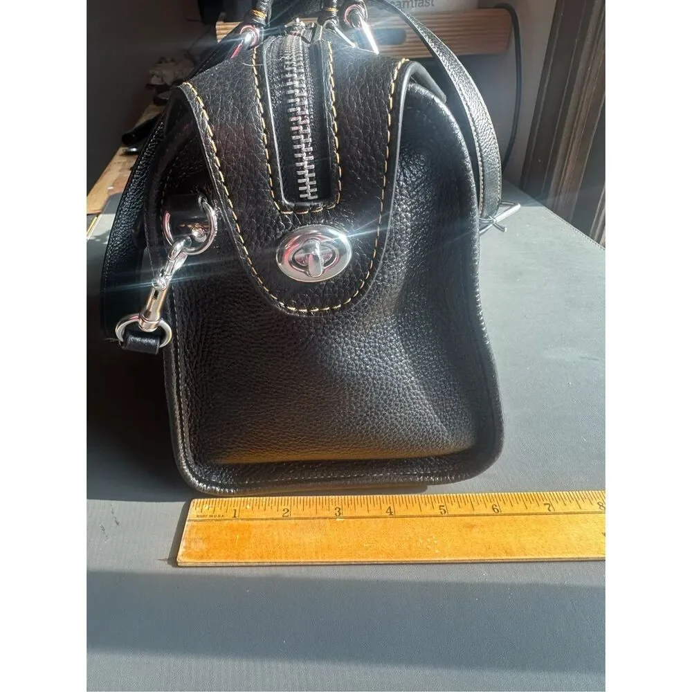 COACH Millie Black Silver Logo Leather Satchel Crossbody Shoulder Bag $550